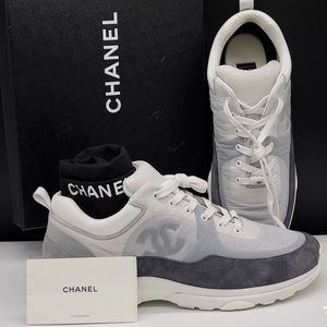 Chanel CC Suede Calfskin Sneaker 'Ecru Grey'- EU size 45/ US 12.5